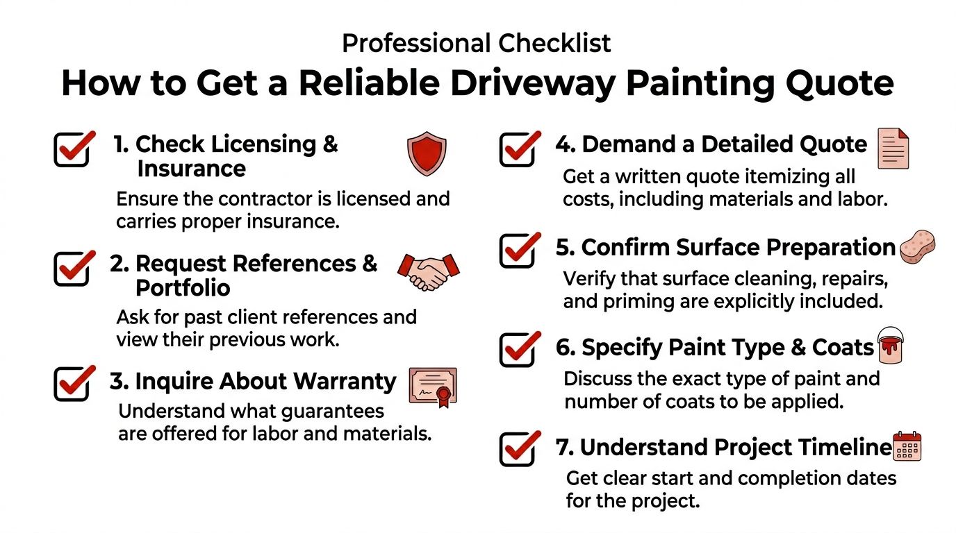 A professional checklist for obtaining a reliable and quality quote for driveway painting services.